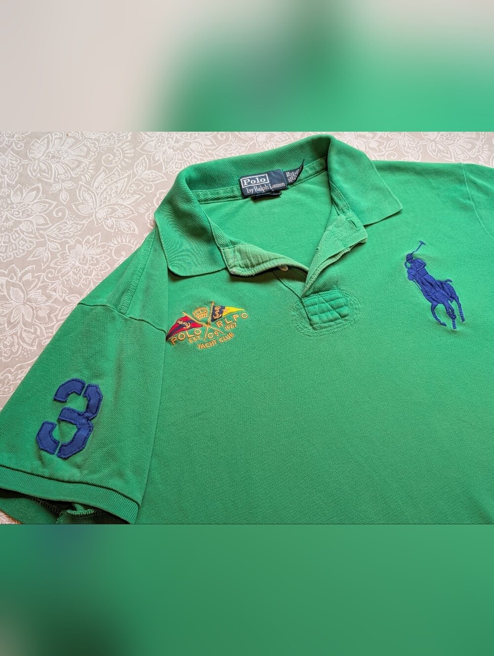 Polo by Ralph Lauren Green Yacht Club Embroidered Crest Polo Shirt 100% Cotton